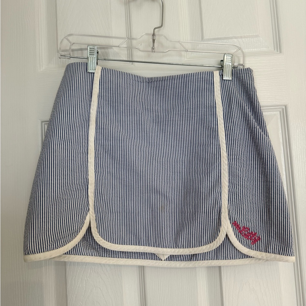Lilly Pulitzer Blue and White Striped Mini Skirt with Cream Trim